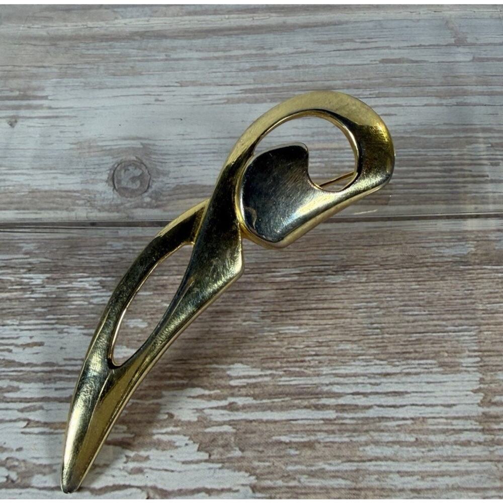 Givenchy Gold Tone Brooch Pin 90s Vintage Elegant 4” Art Deco Regal Classic‎